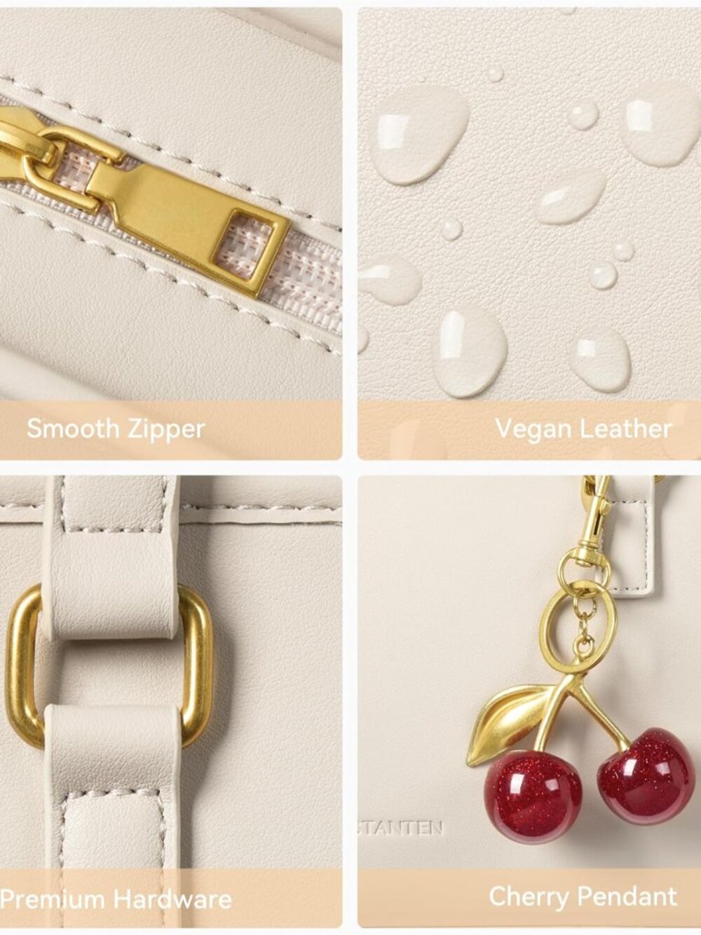 Shoulder Bag for Women Vegan Leather Purse with Cherry Charm Medium Handbag with - Picture 5 of 6